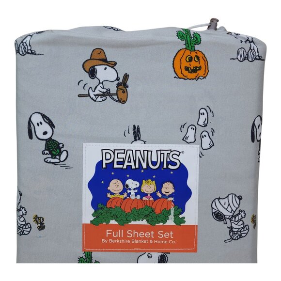 Peanuts Snoopy Cowboy Halloween Full Double Sheet Set By Berkshire Light Gray - Picture 8 of 9